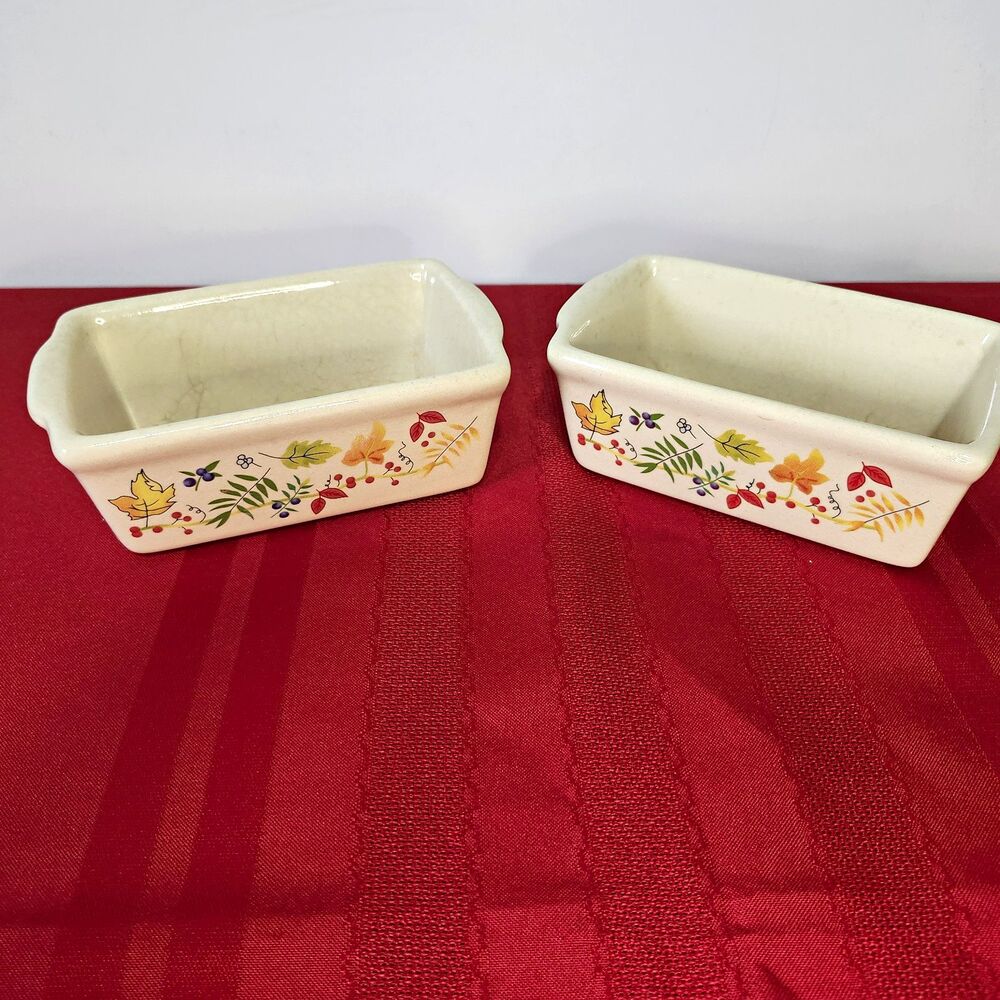 VTG Bed Bath & Beyond Autumn Thanksgiving Mini Loaf Pans Set of 2 Ceramic 5.5"